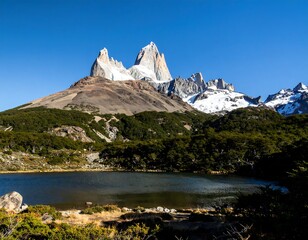 Obraz premium Majestic mountain peaks and a tranquil lake
