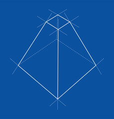 Geometric Blueprint on Blue Background