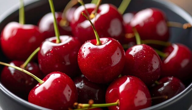 Fresh cherries in a dark bowl