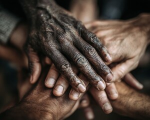 Fototapeta premium Closeup Of Many Dirty Hands Together