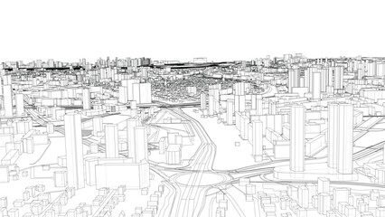 Urban modern landscape. Vector rendering of 3d