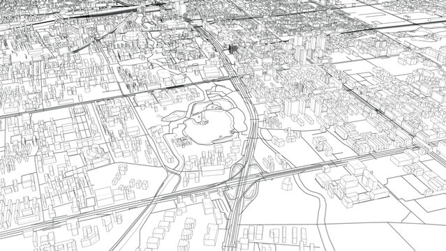 Intricate Cityscape Wireframe