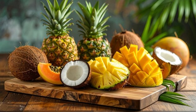Tropical Fruit on a Wooden Cutting Board