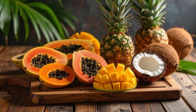 Tropical Fruit on a Wooden Cutting Board