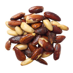 Brazil nuts and almonds against a black backdrop, healthy snack concept