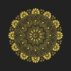 Luxury Golden Mandala Ornament on Black Background