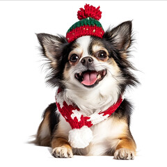 A happy smiling Chihuahua wearing Christmasthemed isolated against a white background Detailed photograph PNG format