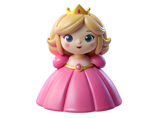 Elegant princess character with golden crown and pink dress cute and charming style 3d illustration isolated on transparent background