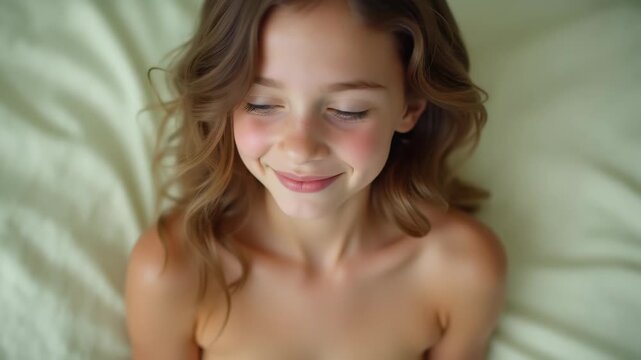 A portrait of a beautiful woman with long dark hair, looking directly at the camera with a neutral expression. Soft, diffused lighting.