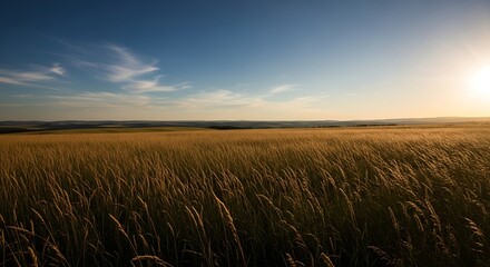 Obraz premium Golden Wheat Field at Sunset Landscape.