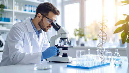 Scientist Using Microscope in Modern Laboratory