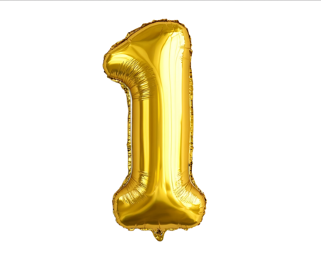 A golden foil balloon in the shape of the number 1 against a white background realistic photographic style high resolution professional photograph high dynam - Powered by Adobe