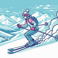 vector illustration of people playing snow skiing