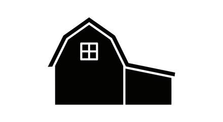 Classic Black and White Gambrel Barn Icon.
