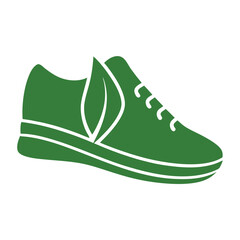 Green sneaker with leaf design and white laces on white background shoe