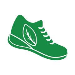 Green athletic shoe with leaf symbol and white laces sneaker footwear