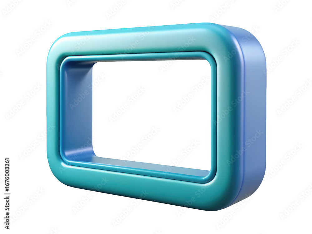 Fototapete Abstract rectangular frame design blue gradient color palette rendered shiny surface 3d illustration isolated on transparent background