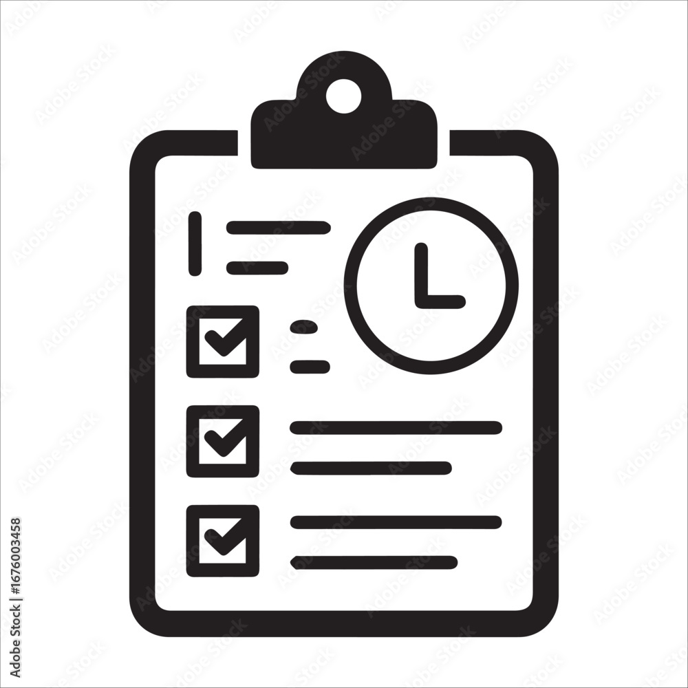 Fototapete business illustration of a computer web checklist icon vector symbol with a check mark on a clipboar
