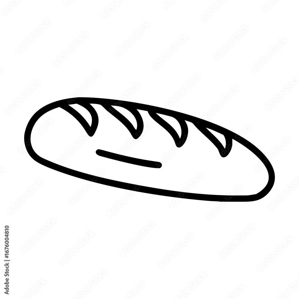 Aufkleber simple line drawing of a loaf of bread with visible scoring marks on the crust in black and white st