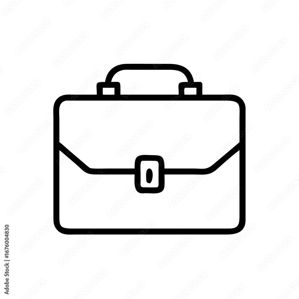 Aufkleber illustration of a simple black outline briefcase with a handle and a clasp on a white background