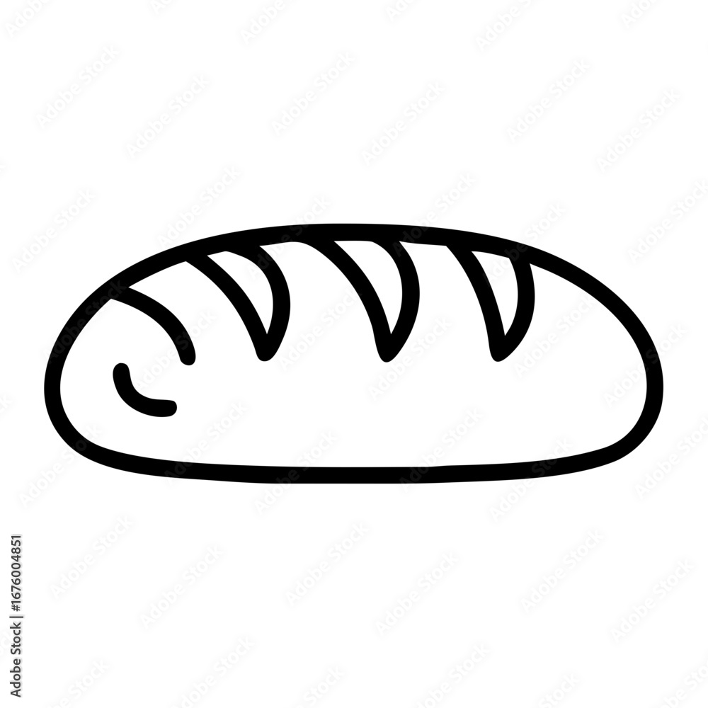 Aufkleber illustration of a loaf of bread with crusty top and rounded ends in a simple outline style design el