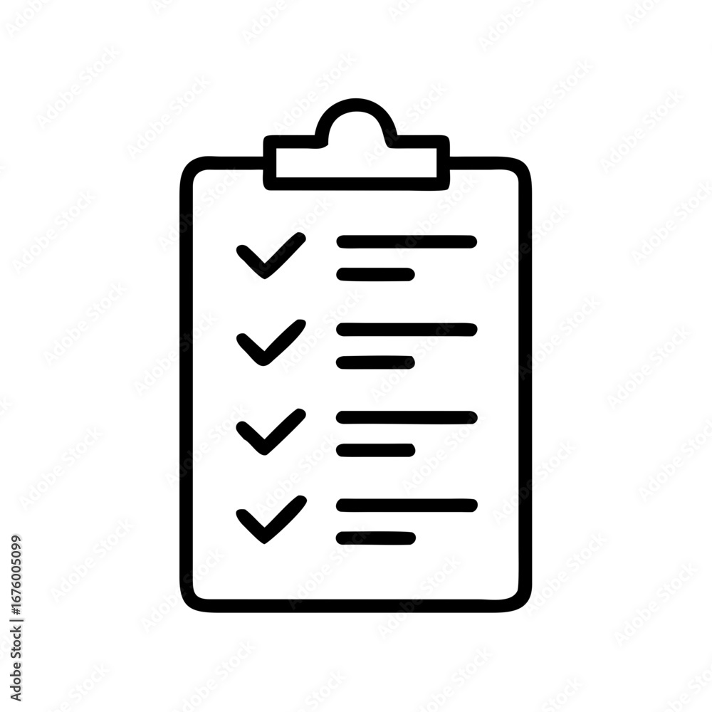 Poster illustration of a checklist on a clipboard with checkmarks and horizontal lines representing items d