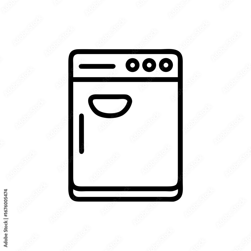 Poster illustration of a dishwasher with a handle and three circular buttons on the top panel design icon