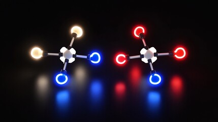3d molecular lattice rotating space with chemical bonds highlighted in neon conceptual render