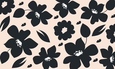 Flower seamless pattern. Organic shapes abstract floral background. Modern print in black and white colors for textile design, fabric, wallpaper, covers, cards, wall art, posters and decoration.