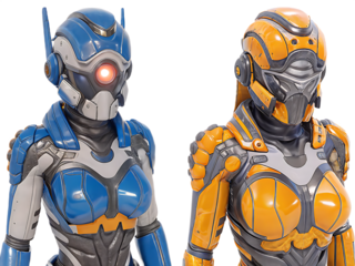 futuristic cyberpunk female characters in vibrant isolated on white background, png, ai generated.