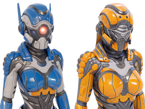 futuristic cyberpunk female characters in vibrant isolated on white background, png, ai generated.