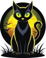 Spooky Halloween T-Shirt – Witch Flying on Broomstick with Bats, Haunted Forest Halloween T-Shirt – Creepy Sunset