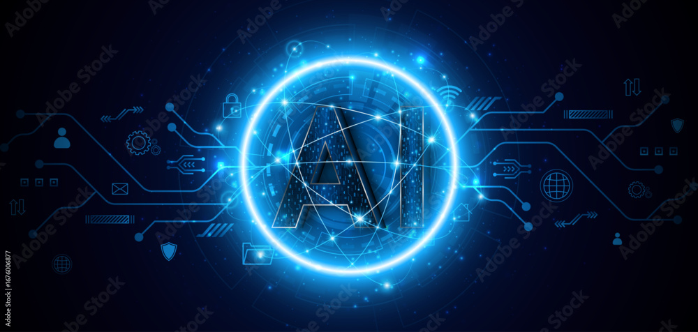 Aufkleber digital technology of the future. ai icon or artificial intelligence symbol. future advanced artific