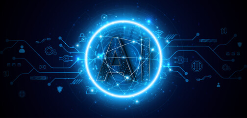 Digital technology of the future. AI icon or artificial intelligence symbol. Future advanced artificial intelligence technology circuit board concept	