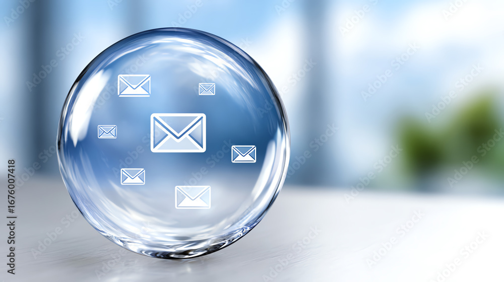 Aufkleber a futuristic representation of digital communication, showcasing email icons encapsulated in a trans