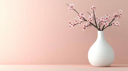 Delicate cherry blossoms in a simple white vase.