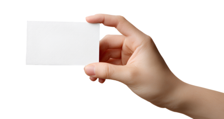 hand holding a blank card, transparent background, png file 