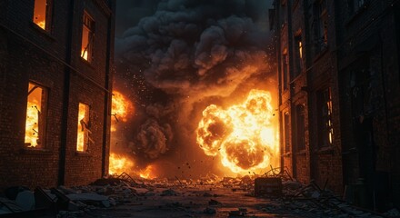 Obraz premium Urban Inferno: Explosion in a City Street