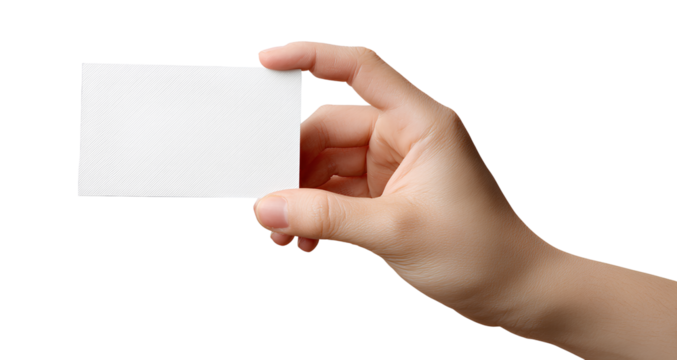 hand holding a blank card, transparent background, png file 