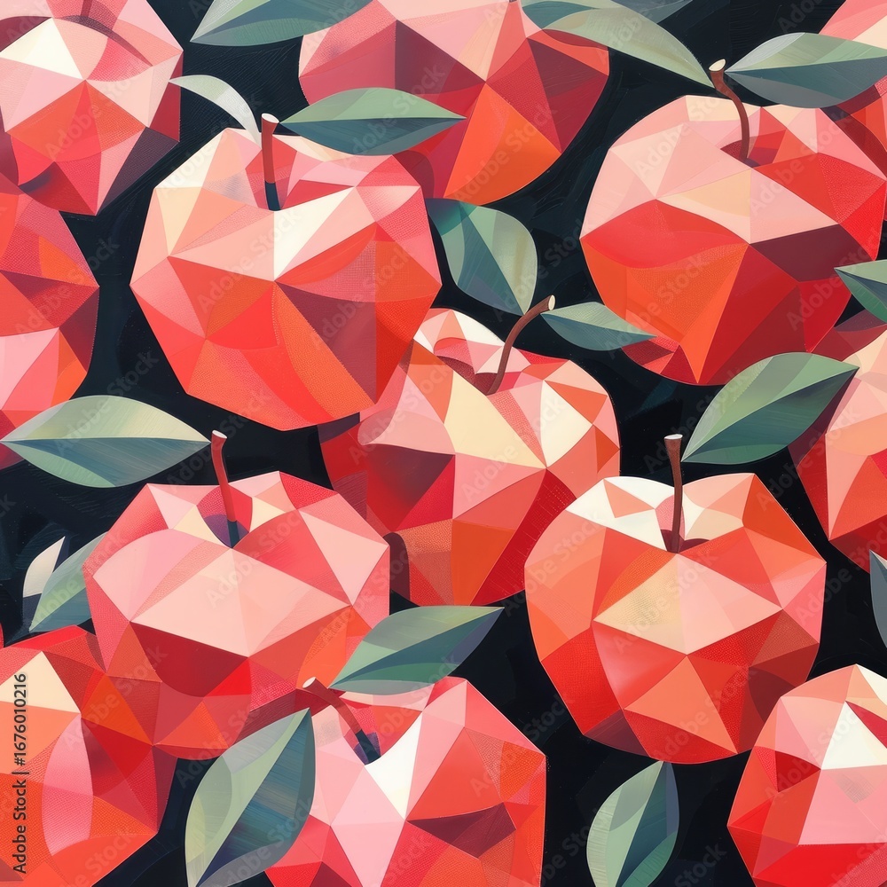 Aufkleber the image features a pattern of stylized apples, each depicted with geometric, faceted shapes