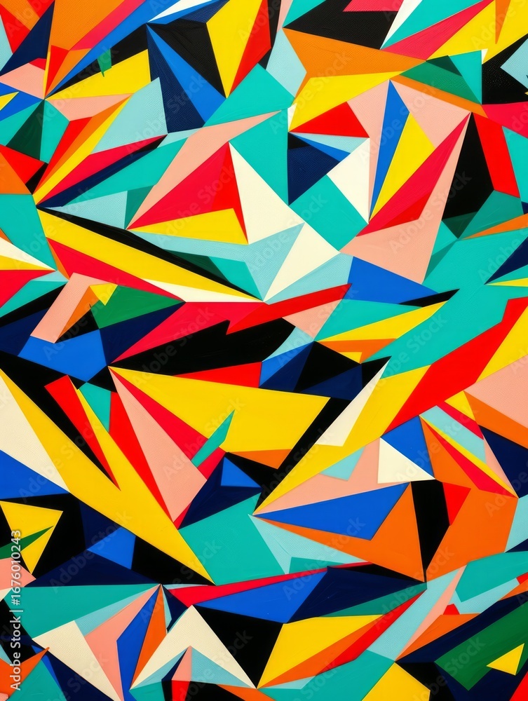Poster the image showcases a vibrant and abstract geometric pattern filled with sharp, angular shapes
