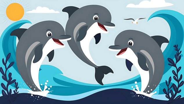 two dolphins jumping in water - Powered by Adobe