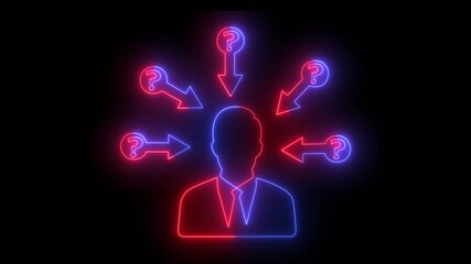 Glowing neon line Human head with question mark icon isolated on black background. - Powered by Adobe