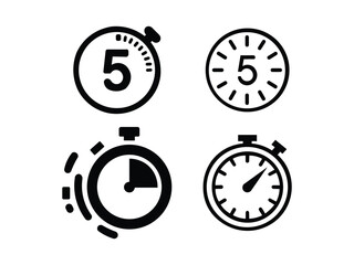 Set of Modern stopwatch, timer, clock, countdown black icons. vector illustration