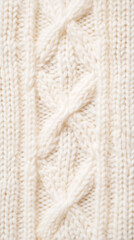 A close-up shot of a textured cream-colored cable-knit, emphasizing its intricate details and subtle warmth.