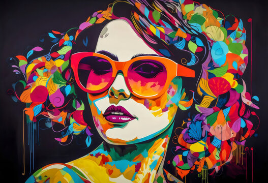 Bunte Pop-Art Frau mit floralen Elementen &ndash; Cooles Wallpaper &ndash; Magisches Hintergrundbild