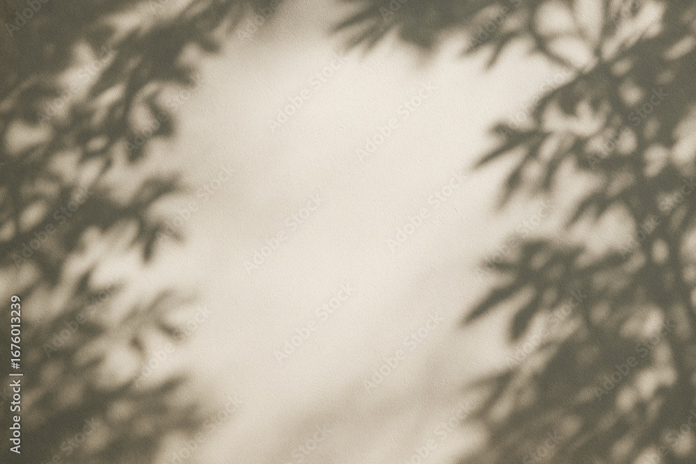 Poster soft natural leaf shadows on beige paper background with empty copyspace for creative design or adve