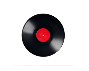 Black vinyl record with a white blank paper cover isolated on a white background top view Mockup for design printing or text effects Flat lay White paper moc