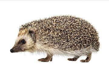 Fototapeta premium Side view of a fullbody hedgehog isolated on a white background Photorealistic sharp focus high resolution high definition