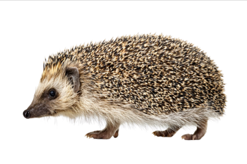 Side view of a fullbody hedgehog isolated on a white background Photorealistic sharp focus high resolution high definition